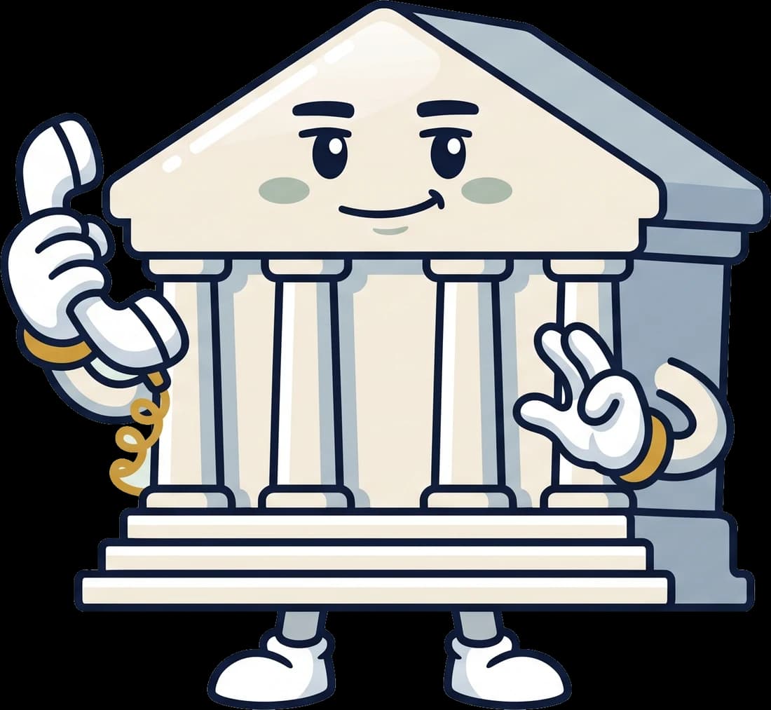 Courthouse mascot answering a telephone