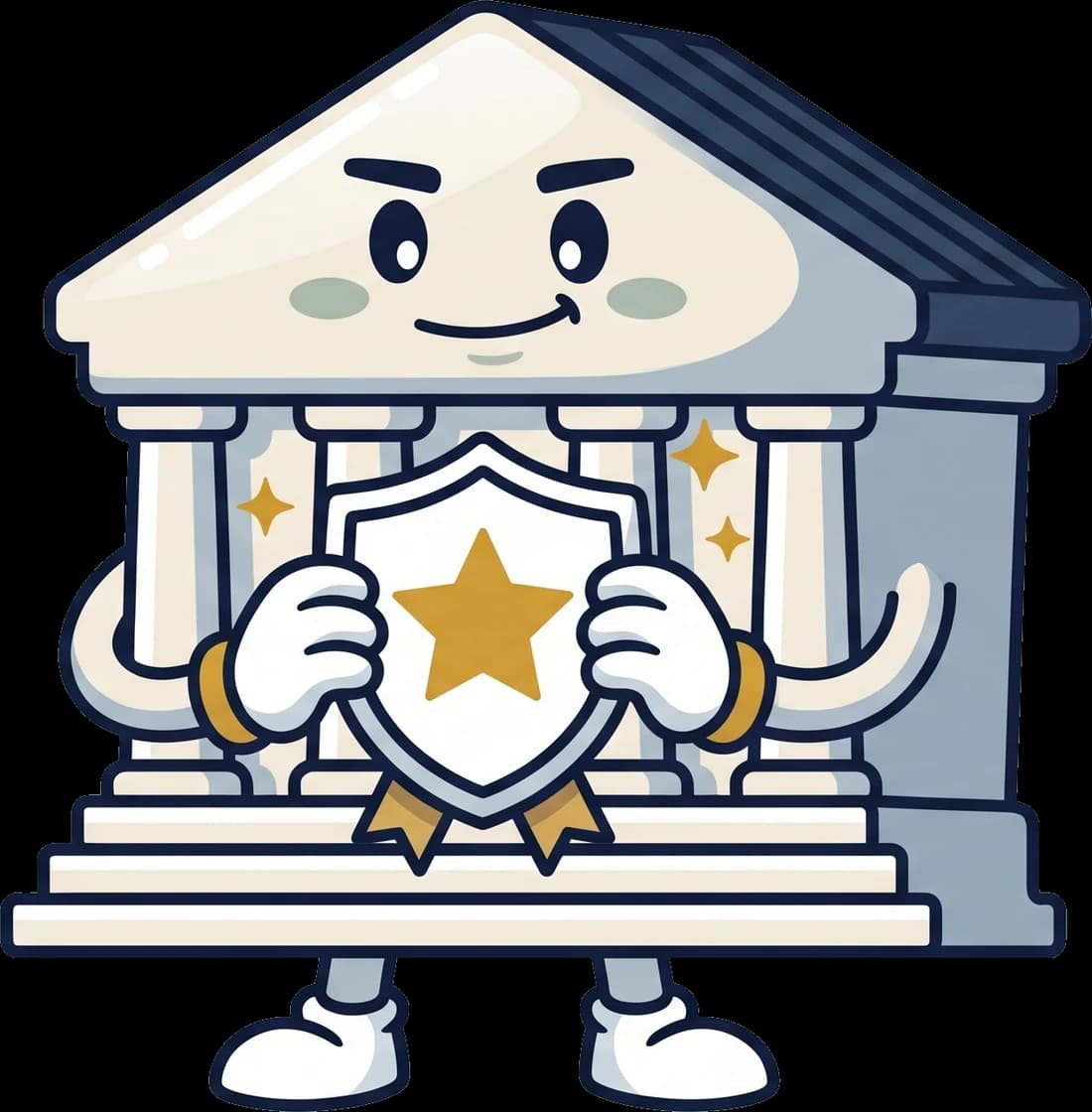 Courthouse mascot holding a shield with a star on it