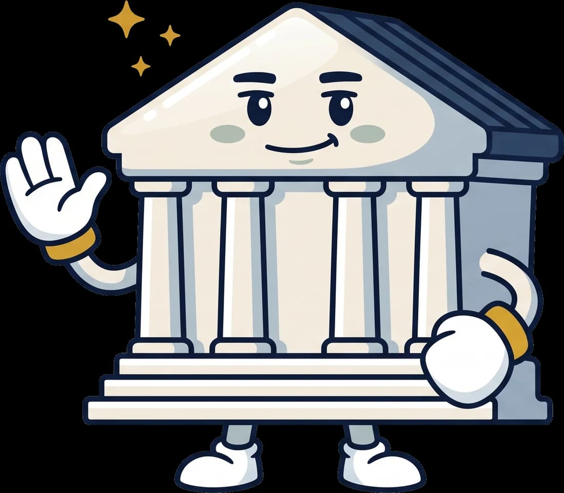 Courthouse mascot waving in greeting